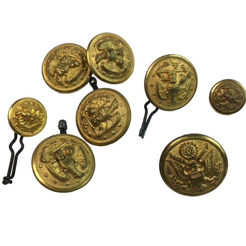 Waterbury Military Uniform Brass Buttons WWII Era Lot 8 Pieces Vintage u